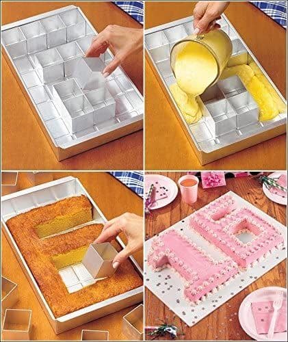 Rectangular baking tray / cake pan and 12 removable square blocks for making cakes with any number and letter / Free combination / DIY