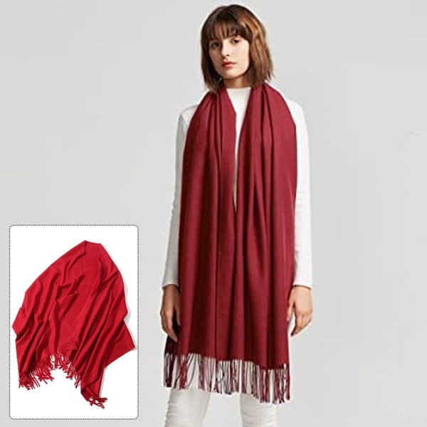 Oversized, soft cashmere feel shawl for women in bright red