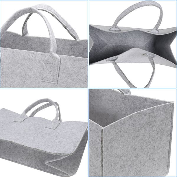Felt Bags 2-piece Felt Basket for Firewood Storage, Large Foldable Felt - Grey 50 x 25 cm