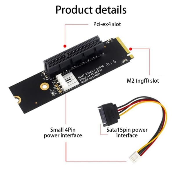 NGFF M.2 till PCI-E 4X Riser-kort M2 M Key till PCIe X4-adapter med LED-indikator SATA Power Riser för Mining