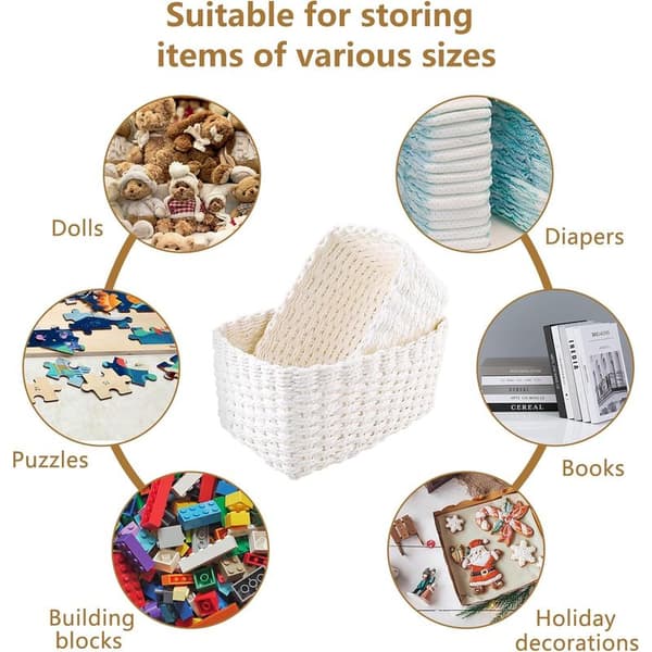 Small Storage Basket, 4-piece set, Stackable Woven Storage Basket for Kitchen, Ideal to use as Bathroom Storage Box (White)
