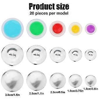 100 Pcs Button Covers, Button Cover Kit with 5 Different Sizes of Buttons and Tools to Make Your Own Button