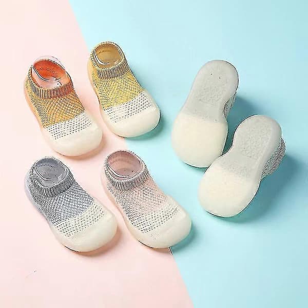 Babysko 0-4 år Baby Første-gangs Sko Drenge Piger Bløde Søde Blandede Farver Elastisk Net Åndbare Sko (6-12 måneder) (rosa) (2 stk/par)