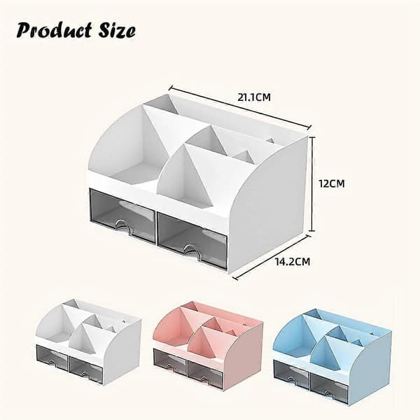 Desktop Organizer - Office Organizer with 6 Compartments and 2 Small Drawers, Desktop Storage Box for Pen H