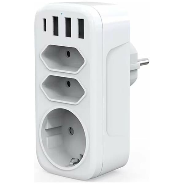 – 3 AC Outlets & 3 USB Ports 3A Wall Socket – 4000W Smart Charger – Compact Design for Home & Office – Charges 6 Devices Simultaneously