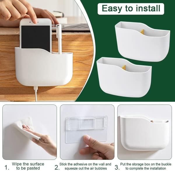 (White) 2 Pcs Self-Adhesive PS Wall Mounted Remote Control Holder Wall
