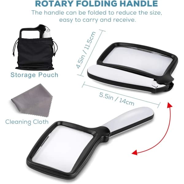 NA/Foldable Handheld Magnifying Glass with Light, 3X Large Rectangular Reading Magnifier with Dimmable LED for Seniors