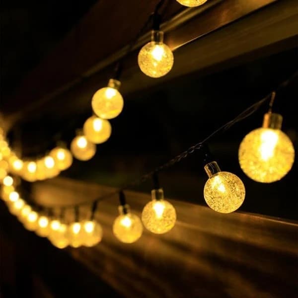 50 LED Solcellelyskæde med Krystalkugle Varmt Hvidt Lys og Lyssensor til Udendørs Have Terrasse 7m
