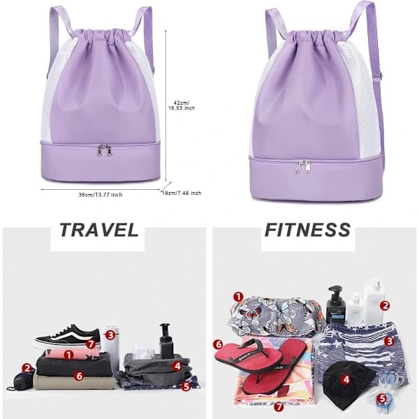 Drawstring Bag - Sports Drawstring Bag - Waterproof Backpack - Purple