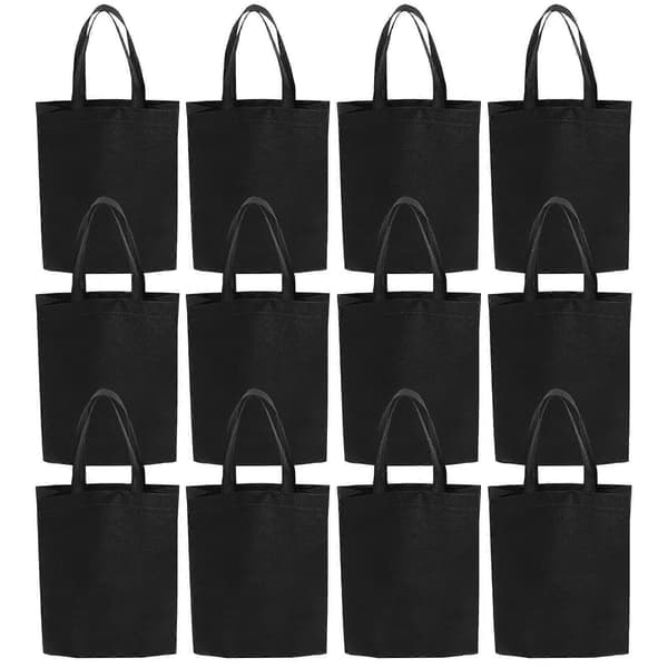 Genanvendelige non-woven indkøbsposer, stofpose til at bære dagligvarer, rektangulær form, 30 stk. [D] Sort Black 30.00X25.00X0.10CM