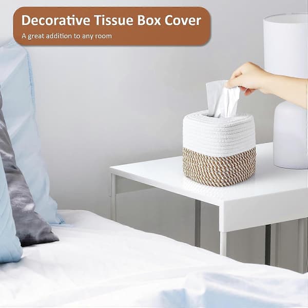 1 pc Cotton Tissue Box Cover Square - Hand-Woven Rope Tissue Box Holder