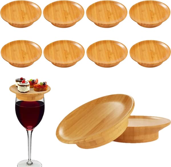 10-pack vinglas charkbrickor, vinglaslock, vinglas charkbrickor, trä, aptitretare, desserttallrikar för desserter-FF-