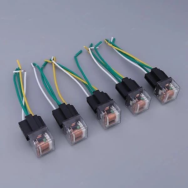 5-pack 12V 60A 4-stifts SPDT Bilrelä Kontrollenhet Bilreläer med Kabel