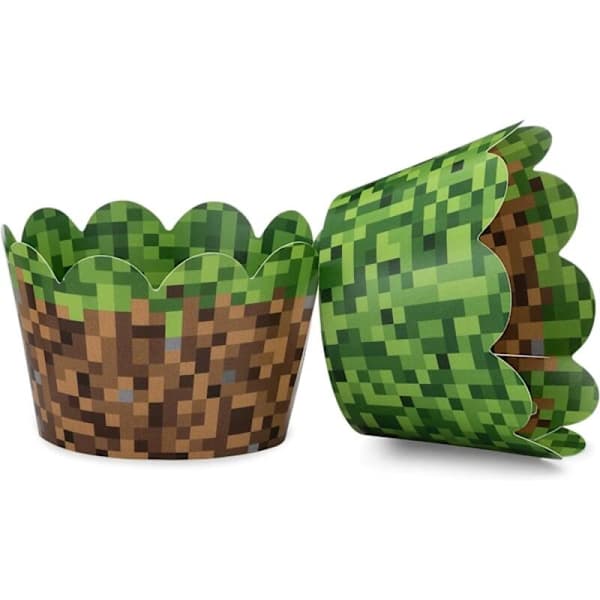 Minecraft-tema Cupcake-omslag Bursdagsfest Sett med 24 Vendbare