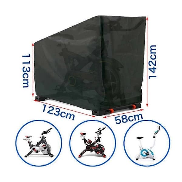 Exercise Bike Cover 210D Oxford Polyester With PU Coating Waterproof Dustproof Drawstring For Indoor Outdoor Storage Black