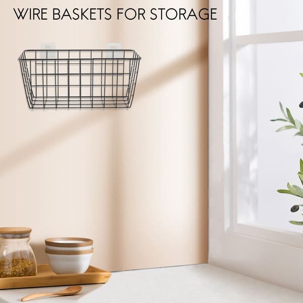 Self-adhesive Storage Baskets for Heavy Items with Storage for Bathroom Shelves, Kitchen, Dining Room, Drill-free Wall Mounted, 2-pack, Black