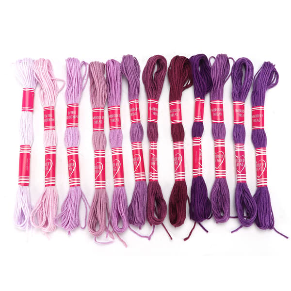 12 stk. broderitråd gradient lys farve polyesterlinje til broderielskere gruppe håndværk (lilla serie)