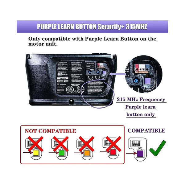 Compatible with 371lm 373lm Purple Learn Button Garage Door Opener Remote 315mhz Security+, 2-pack