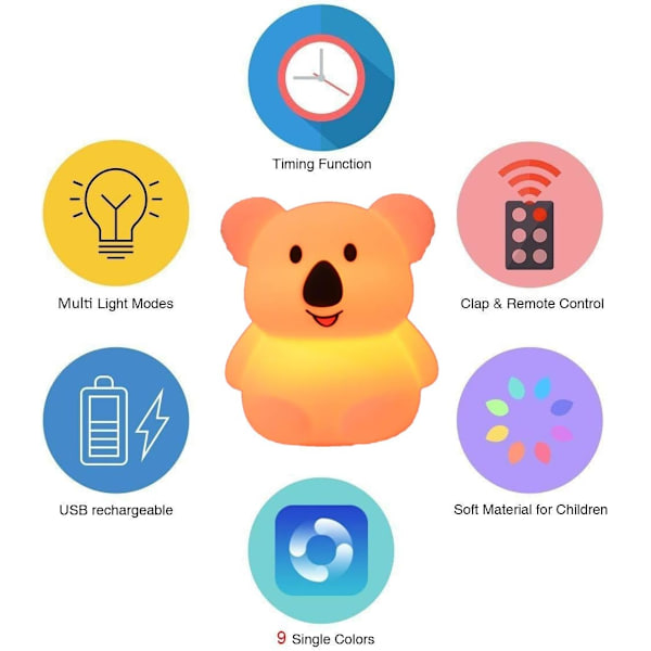 Children's Night Light, Touch Light LED Night Light, 9 Colors USB