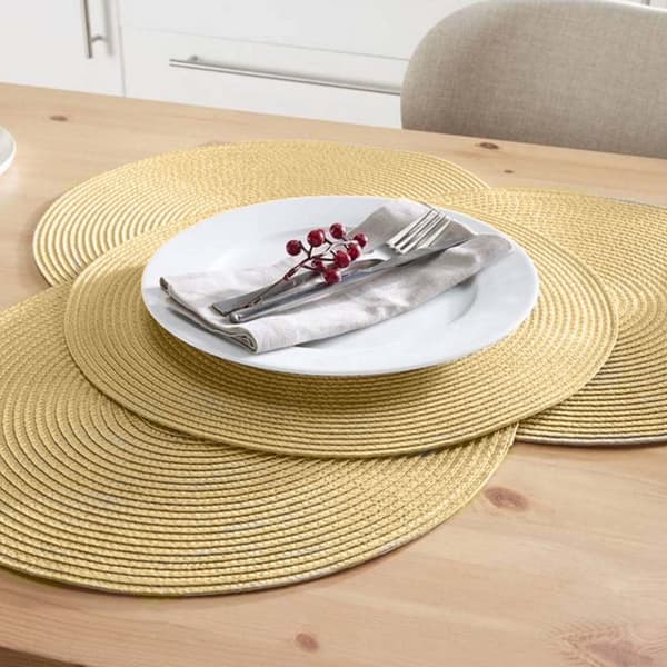 4 kpl punottuja pyöreitä pöytätabletteja kulta 38cm