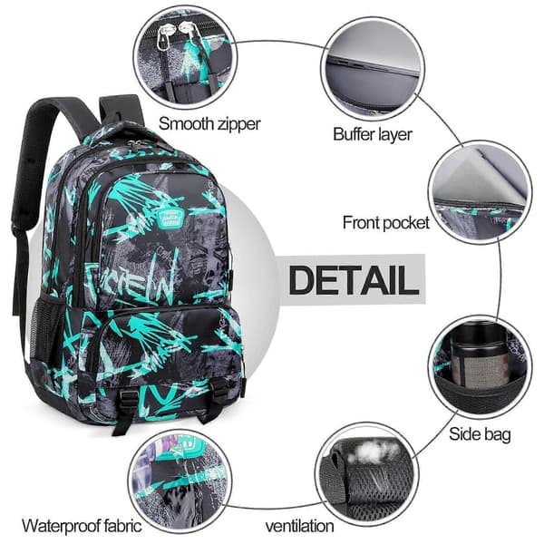 School Backpack for Students, Boys' School Backpack, Camouflage Backpack, School, Travel, Outdoor Backpack, Multiple Pockets, Large Capacity, Green