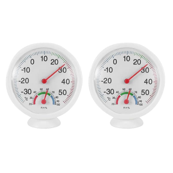 3x Termometer Hygrometer Nål Rund Skive Tester Innendørs Utendørs Hvit