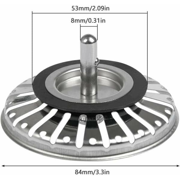 2 st diskho sil/diskho avloppsplugg diskho stopp hål kök/badrumssil 84 mm diameter med kulspets, rostfritt stål