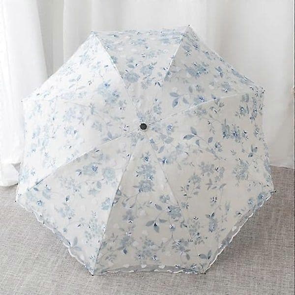 Solparaply til kvinder, broderet blonde, dobbeltlag, anti-UV, sol/regn/sne, foldbart paraply