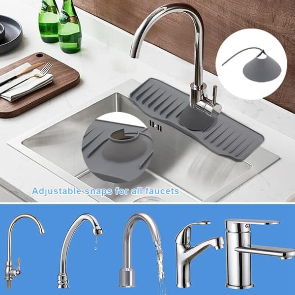 Silicone Sink Mat, Drain Strainer, Adjustable Sink Mat, Bathroom Counter Protector, White