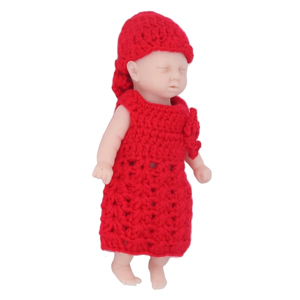 6 tommer simuleringsdukke med rød sweater, solid silikone nyfødt dukkelegetøj til over 3 år
