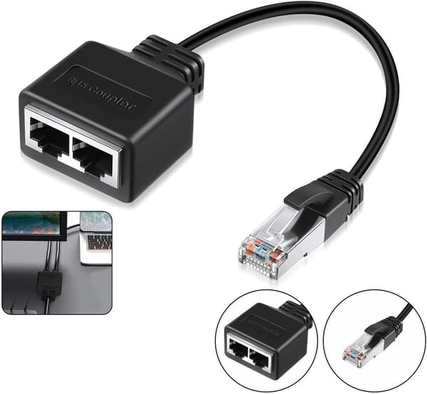 RJ45 Splitter Adapter, RJ45 Koppling, LAN RJ45 Ethernet Splitter 1 till 2 Kabeladapter, Splitter Adapter