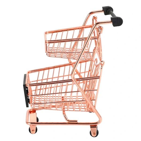 Mini Dobbellagers Håndvogn Smijern Supermarkedsvogn Metall Gull Kurv Gull Rosegull