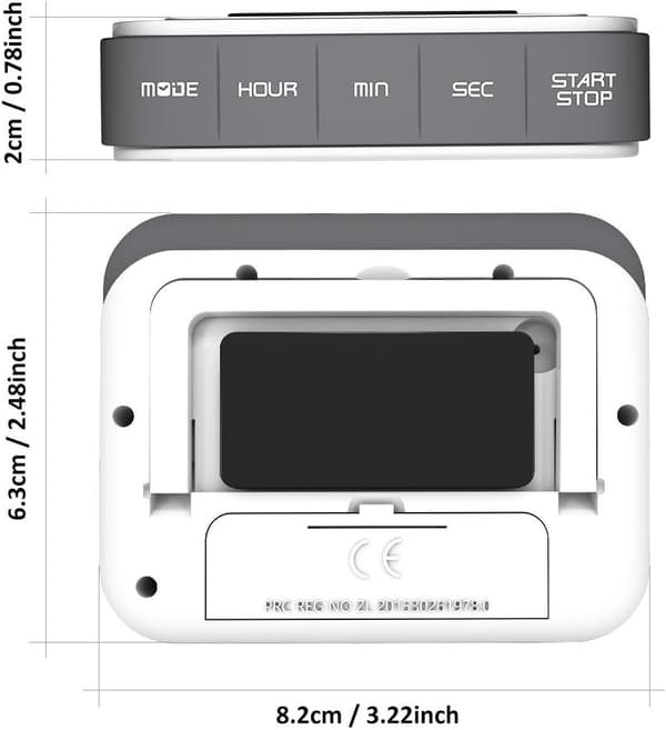 Digital køkkentimer 12/24 timer vækkeur med magnetisk bagside og udtrækkeligt stativ, stort LCD-display