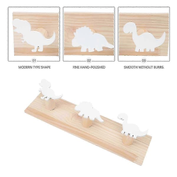 Dinosaurieformad väggkrok i trä, multifunktionell klädhängare för hem och sovrum, 40x10 cm vit