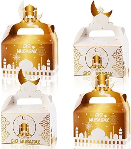 DPKOW 12 stk Eid Mubarak Godteri Gaveesker, Hvitgull DIY-esker Hvitgull