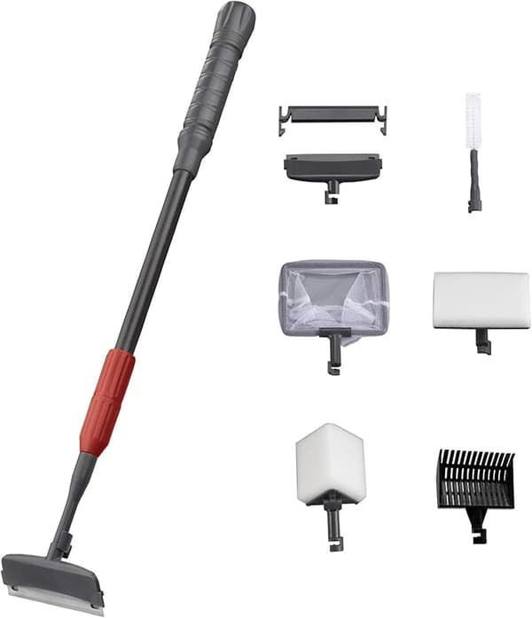 Aquarium Cleaning Tool 6 in 1 Algae Scraper Scrub Pad Adjustable Long Handle Fish Tank Brush Cleaning Set (Red)