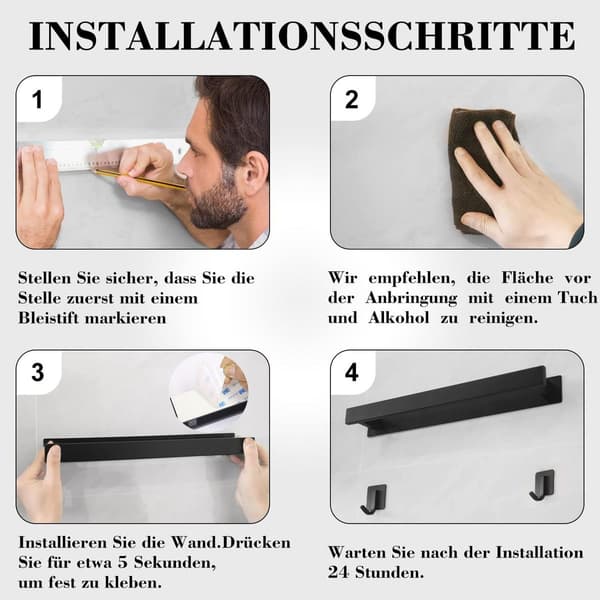 Håndklædeholder Sort - Vægmonteret Håndklædeholder i Rustfrit Stål (40cm)