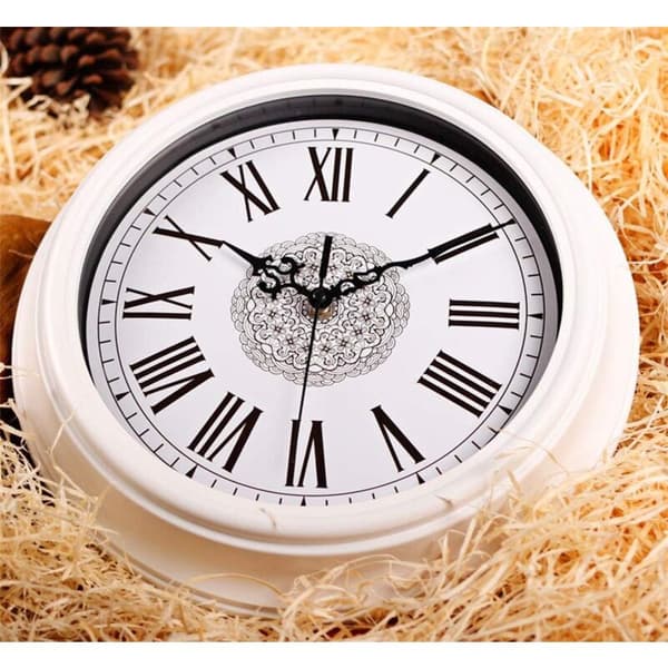Wall Clock 30cm Roman Numerals Kitchen Clock with Large Dial Classic European Style White KLB