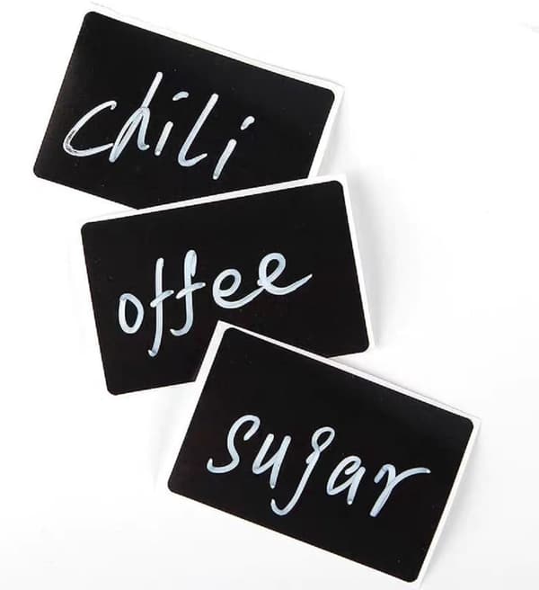 Chalk Labels, 600 pcs, Black Rectangular, Waterproof and Oil-Resistant, Removable, 5.5x3.5 cm, for Freezer