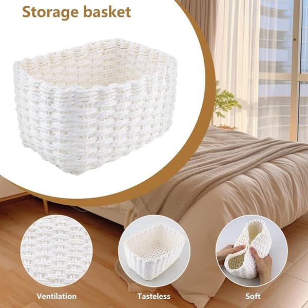 Small Storage Basket, 4-piece set, Stackable Woven Storage Basket for Kitchen, Ideal to use as Bathroom Storage Box (White)