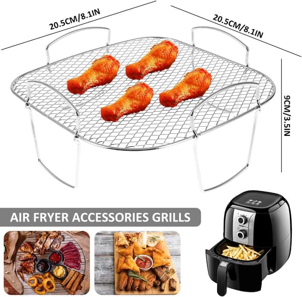 Airfryer Galler Grillstativ i rustfritt stål Tørkestativ Multifunksjonelt matlagingsstativ Ristet brødstativ Airfryer-tilbehør Robust firkantet stativ