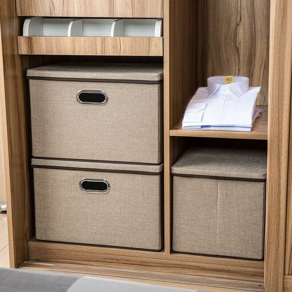 Large Foldable Storage Box with Lid Fabric Foldable Storage Box Storage Box with Lid Basket Basket Bedroom -Dress Office Nursery Square