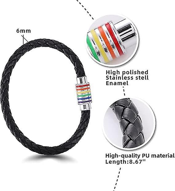 2 stk. læderarmbånd sort regnbue magnetisk læderledning mænd kvinder tilbehør