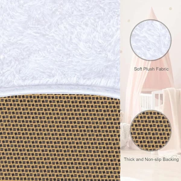Round rug living room plush large size soft rug (white, diameter 100 cm round)