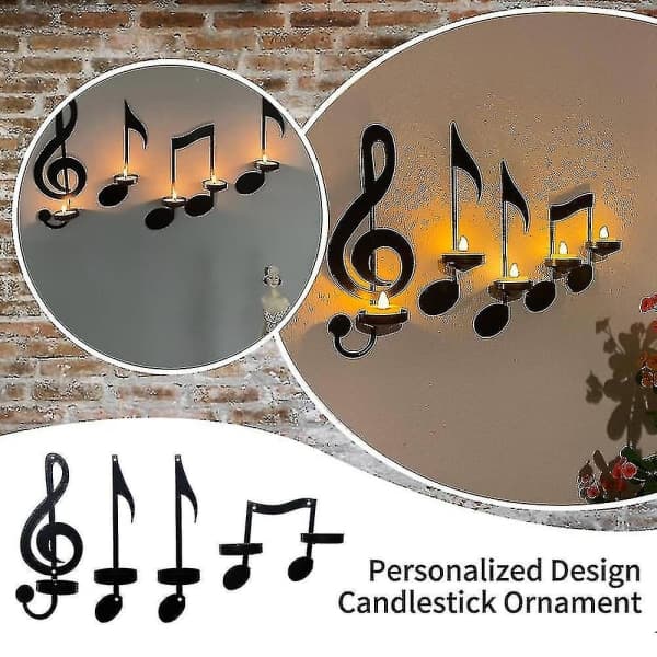 Home Decor 4 Pcs Black Music Notes Wall Lamp Candlestick Creative Wall Hanging Ornaments_tfrf