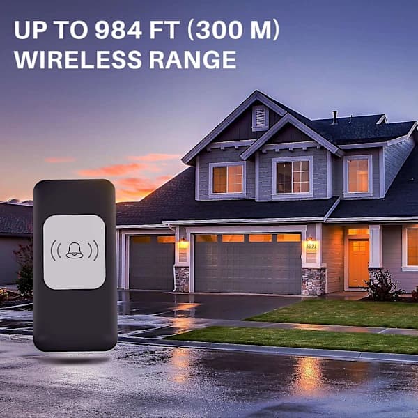 Wireless Doorbell with Remote Control, 300m Range, Automatic Call, Intelligent Electronic Waterproof Clock
