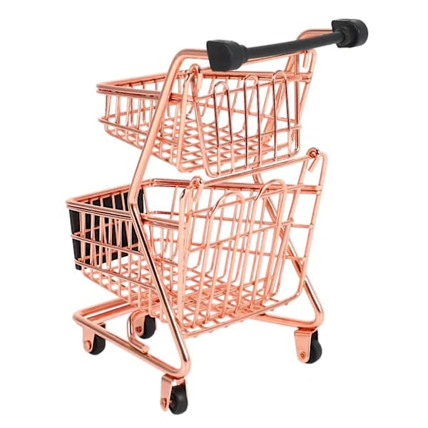 Mini Dobbellagers Håndvogn Smijern Supermarkedsvogn Metall Gull Kurv Gull Rosegull