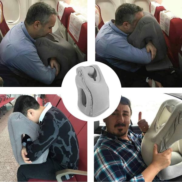Travel Packed Inflatable Neck Pillow, Head and Neck Support with Storage