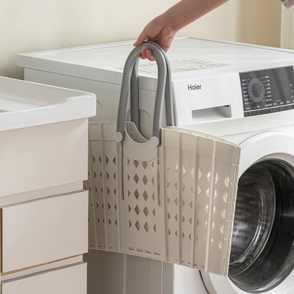 Foldable, sturdy laundry basket with handle Easy finishing Durable organizer box for home pantry Grey Grey