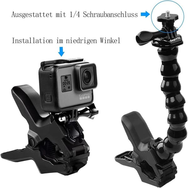 Jaws Flex Clamp Mount med Svanhals Kompatibel med GoPro Hero